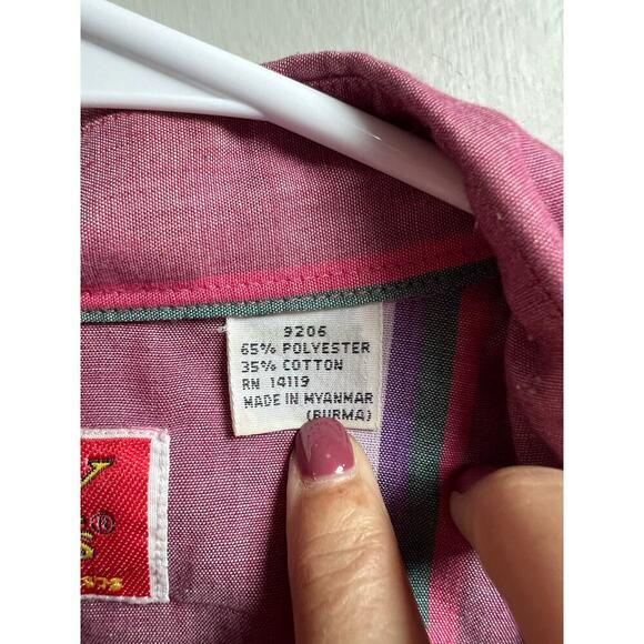 ELY PLAINS Men's Western Shirt Stripe Pearl Snap Button Up 15.5 34/35 - Picture 6 of 11